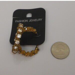 Women Fashion Hoop Earrings Rhinestones Gold Tones Leverback Fastener FASHION